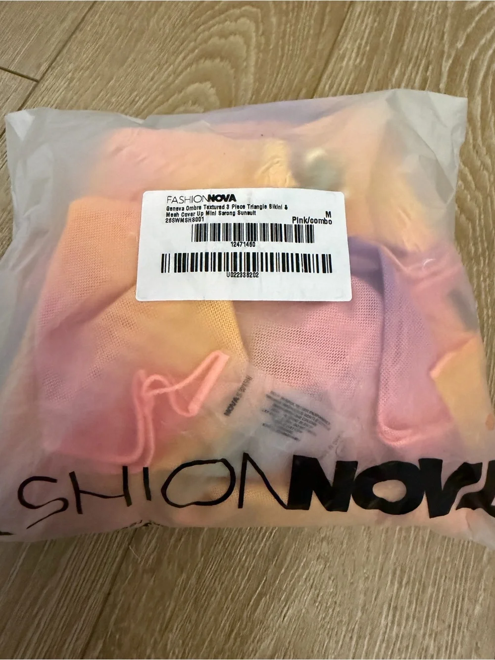 NWT Geneva Ombre Textured 3 Piece Triangle Bikini & Mesh Cover Up Mini Saron